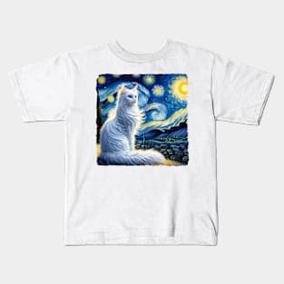 Turkish Angora Starry Night Inspired - Artistic Cat Kids T-Shirt